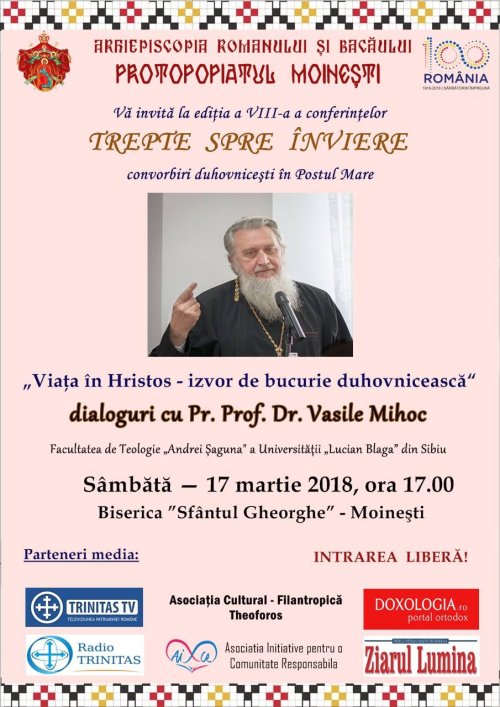 Părintele Vasile Mihoc va conferenţia la Moineşti 