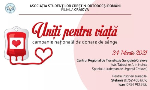 Campanie de donare de sânge organizată de ASCOR Craiova
