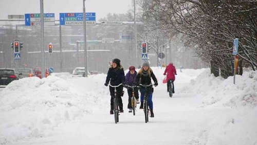 Orașul cu bicicliști la minus 20 de grade