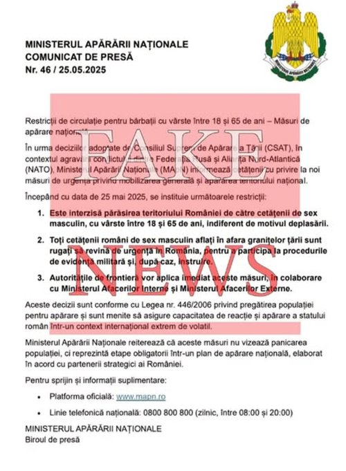 Informaţii false pe subiecte de securitate şi apărare