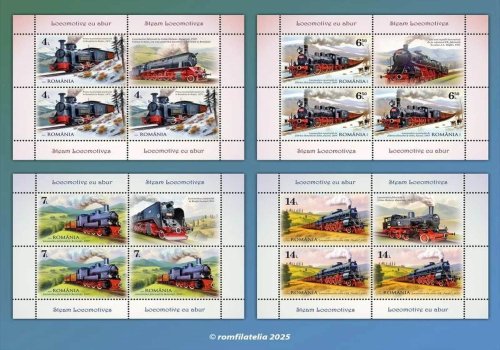 Timbre cu primele locomotive cu abur din România