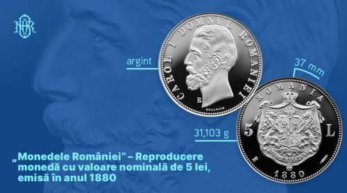 BNR: Reproducere a monedei de 5 lei din 1880