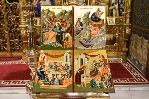 Matei 26, 2-20; Ioan 13, 3-17; Matei 26, 21-39; Luca 22, 43-44; Matei 26, 40-75; 27, 1-2 (Cina cea de Taină și Pătimirile Mântuitorului)